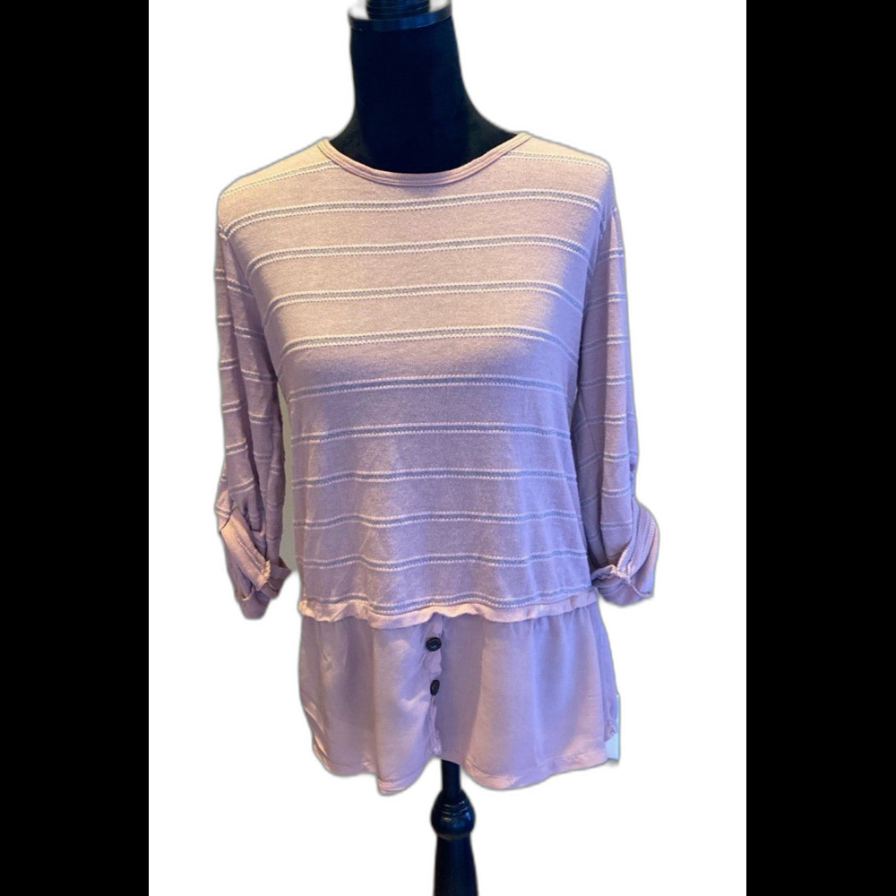 Kaktus Blush Pink Blouse NEW Size Medium Top‎ Layered Look Stretchy Casual